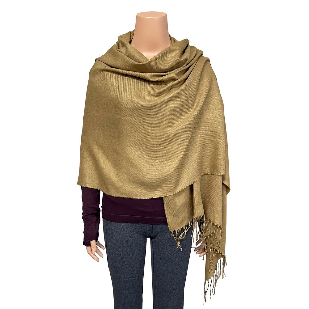 Pashmina Souvenir Scarf 30” x 72” Fringe Wrap Shawl Camel Gold